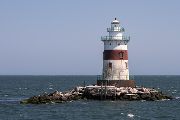 Latimer Reef Lighthouse, a "spark plug" lighthouse located off Fishers Island, Connecticut © Lori Labrecque