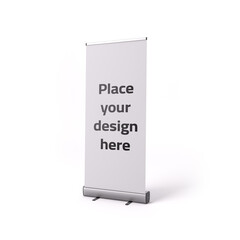 Blank empty roll up rollup mockup mock up template 3d rendered on white background illustration