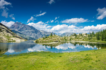 Naklejka na ściany i meble Beautiful lake in the Valley of Mount Avic, Aosta Valley, Italy