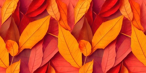 A collection of autumn leaves with fall colors, orange, red, and yellow. This is a repeating pattern that can be tiled seamlessly with no border