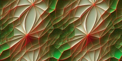 Obraz premium Christmas Fractals - 3D repeating pattern that can be tiled seamlessly. Green and red classic colors with modern desiign