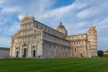 Pisa, Italy, 14 April 2022:  View of the Cathedral and the leaning tower