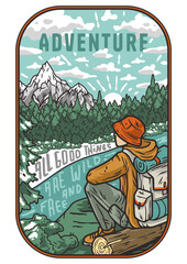 Outdoor wild winter sport in mountains and forest, nature explore and adventure poster.