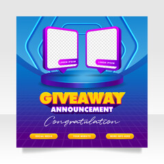 Giveaway winner announcement social media post banner template