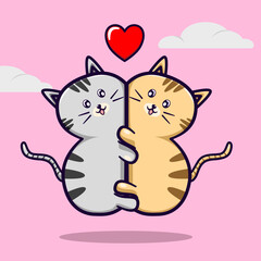 Vector illustration of cute cats love each other and huging