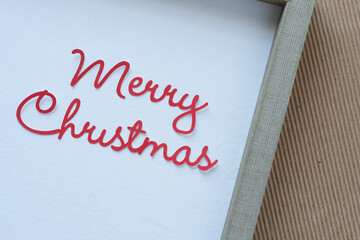 christmas background with wooden frame and corrugated paper