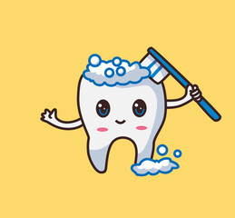 tooth character holding toothbrush cartoon illustration