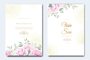 Naklejka na ściany i meble Wedding invitation card template set with beautiful floral leaves 