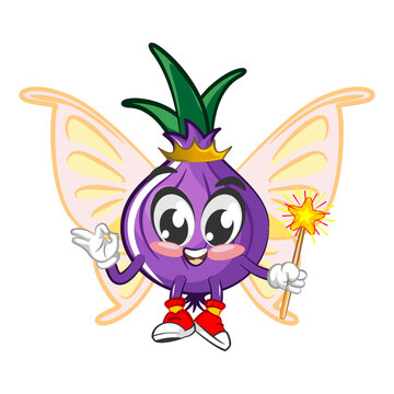 cartoon vector illustration of the winged fairy onion character with her magic wand