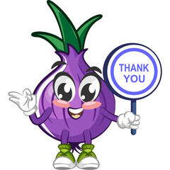 vector illustration of cartoon character from onions with a sign that says thank you