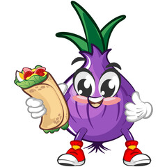 cartoon character vector illustration of onions carrying delicious burritos