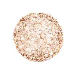Tasty crunchy buckwheat cake isolated on white, top view