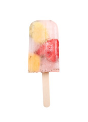 Tasty berry popsicle isolated on white, top view