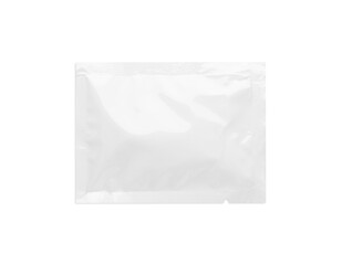 Blank sachet with wet wipe on white background, top view. Space for design - obrazy, fototapety, plakaty