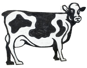 Plywood holstein cow in field. Fun. Humor.	