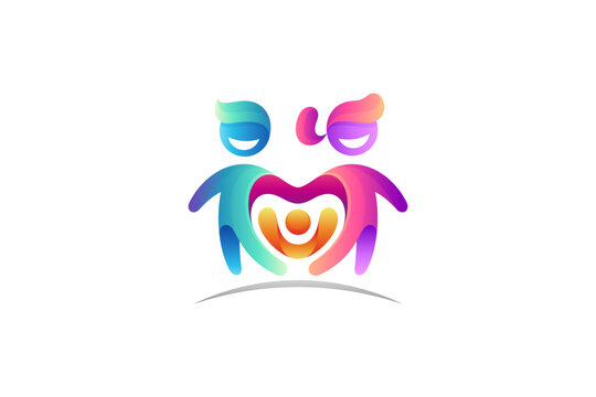 healthy and happy family logo, colorful logo father and mother holding a child