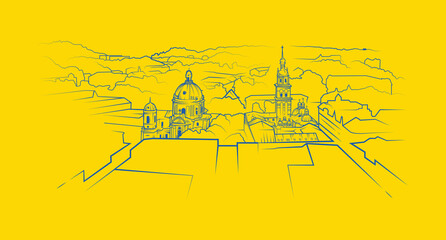 Line Vector Illustration of Lviv, Ukraine
