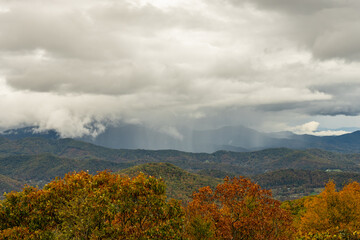 Rain Falling In The Distance Over The Blue Ridge Mountains