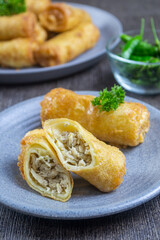 Sosis solo goreng one of the typical foods of the city of Solo, which has a filling in the form of chopped beef or chicken.