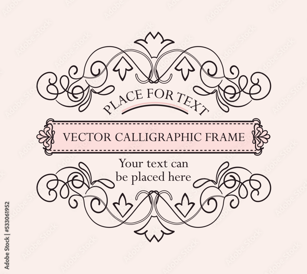 Fototapete calligraphic black frame. minimalistic poster or banner, graphic element for website. luxurious and 
