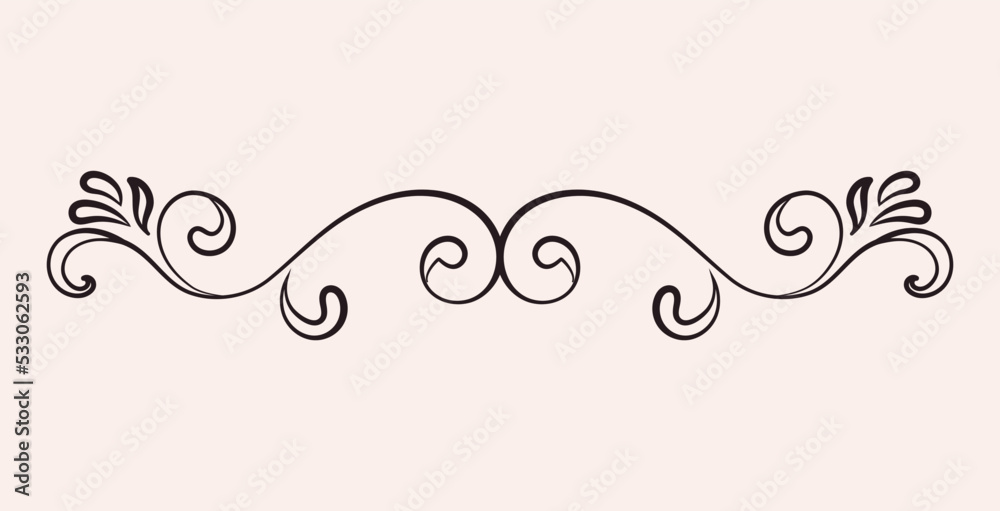 Wall mural calligraphic black frame. minimalistic ornament or border. graphic element for website. curved lines