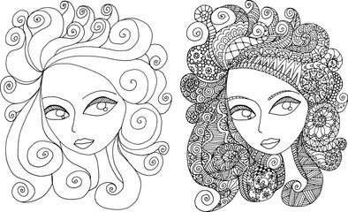 Black and white beauty hair mandala pattern design vector drawing
