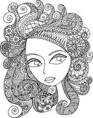 Black and white beauty hair mandala pattern design vector drawing