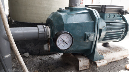 Pressure gauge on the water pressure pump. gauge for measurment water pressure on the pumping.