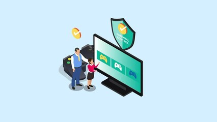 Father doing parental control for kids gaming