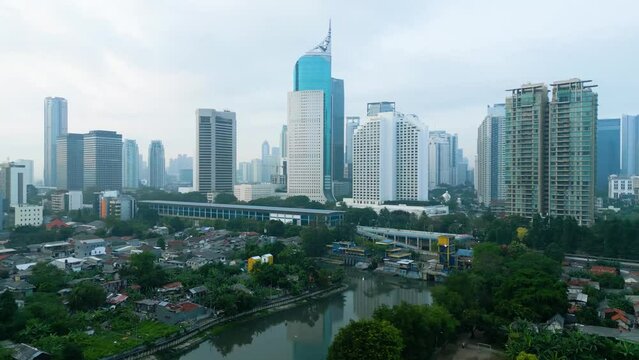 Drone view of Wisma 46 with modern highrise