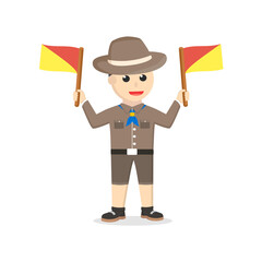 boy scout holding semaphore design character on white background