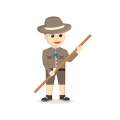 Obraz premium boy scout holding stick design character on white background
