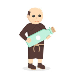 christian monk holding big bottle design character on white background