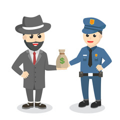 crime boss bribe police with money design character on white background
