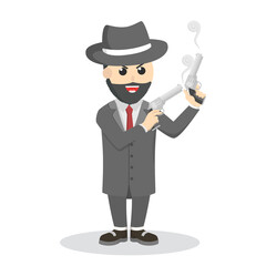 Crime boss holding dual guns. character design on white background