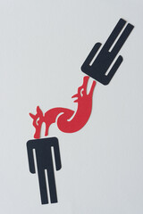 fearsome double headed dragon glyph with stylized stick figure dingbats on blank paper