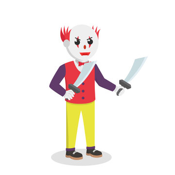 Evil Clown Machete design character on white background