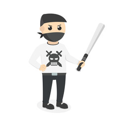 Gangster With Baseball Bat design character on white background