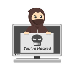 Hack warning pop up design character on white background