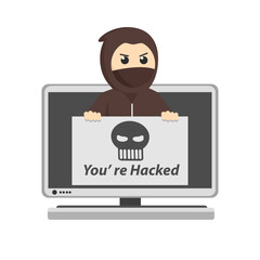 Hack warning pop up design character on white background