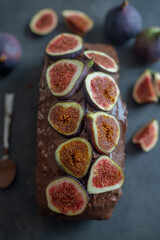 sweet home made chocolate fig cake on a table