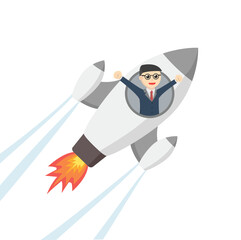 Fototapeta na wymiar nerd ride rocket design character on white background