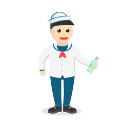 sailor holding bottle design character on white background