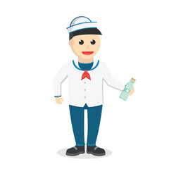 sailor holding bottle design character on white background