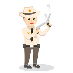 Sheriff holding double gun design character on white background