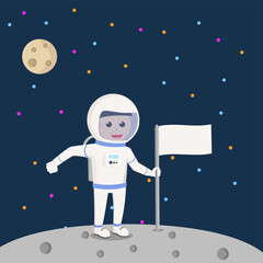 Spaceman holding flag design character on white background