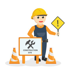 construction worker Be Careful design character on white background