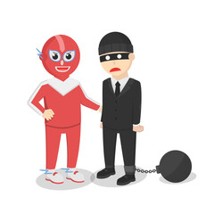 superhero catching thief design character on white background