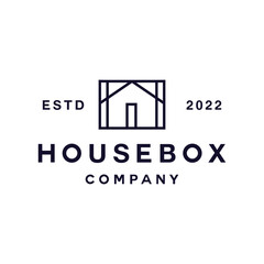 Monoline House Box Logo vector design graphic emblem for building