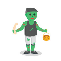 Zombie Pumpkin Candy Bag design character on white background